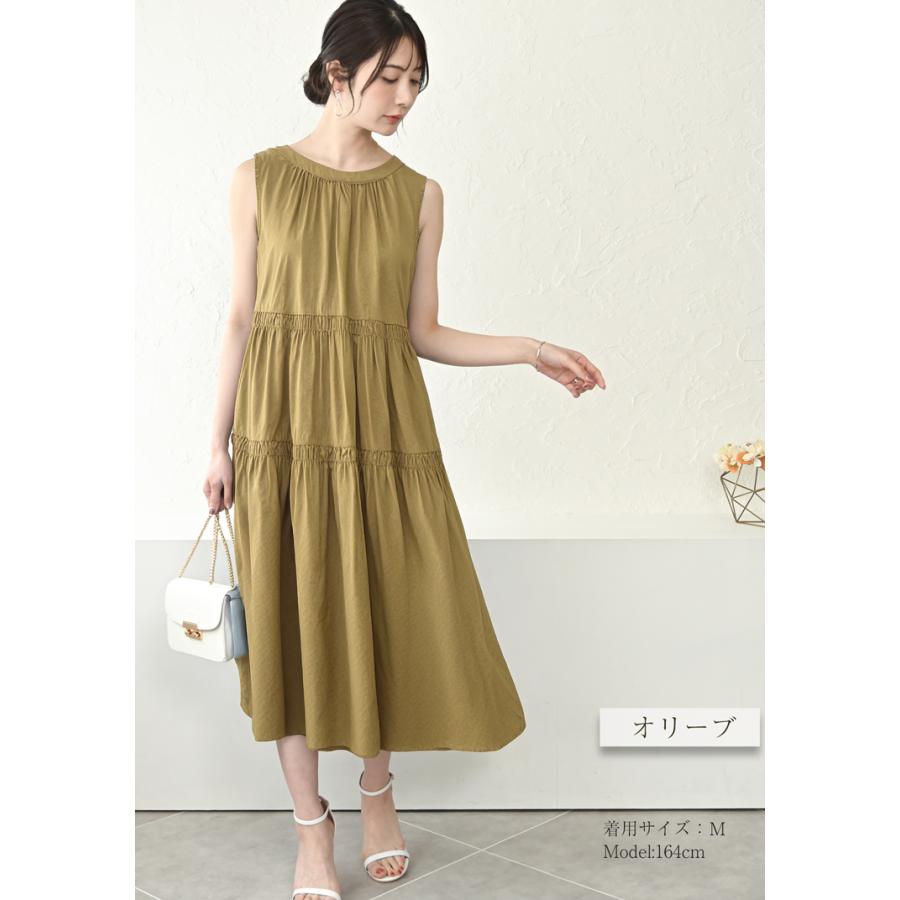 ロングワンピース ノースリーブ ティアードワンピース レディース
