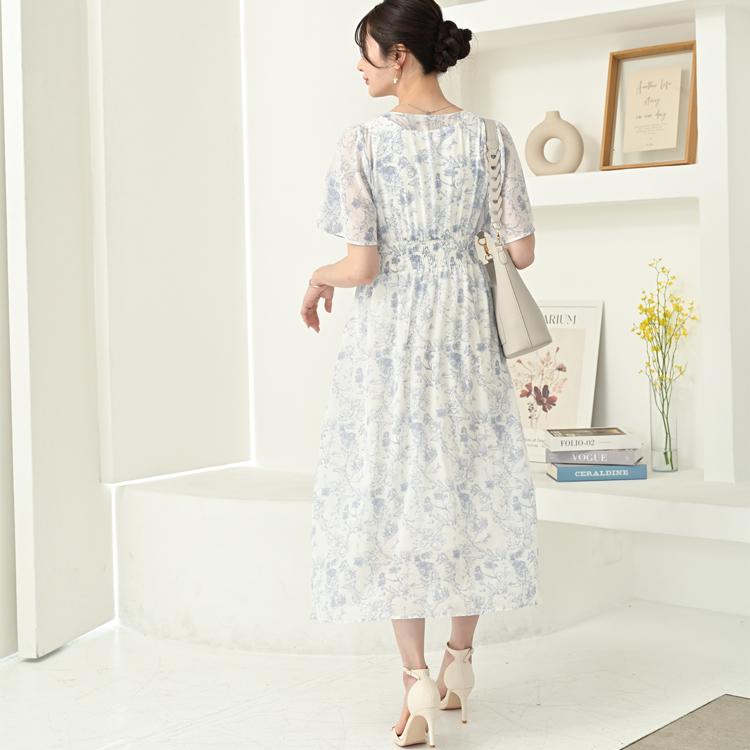 【日本未入荷】 半袖 花柄 Vネック ロング丈 ワンピース ロングワンピース 半袖 レディース 花柄 無地 vネック