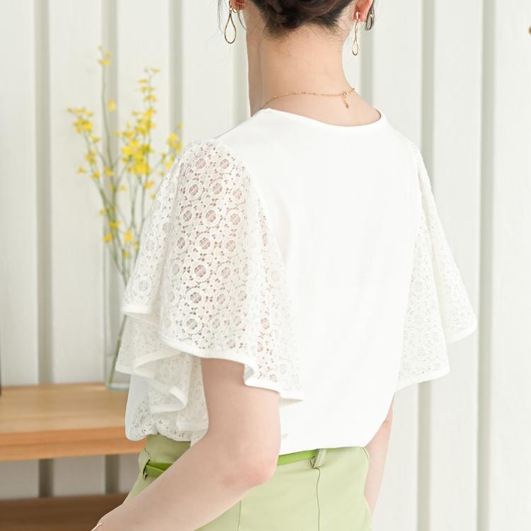 半袖 tシャツ カットソー 袖レース トップス レディース