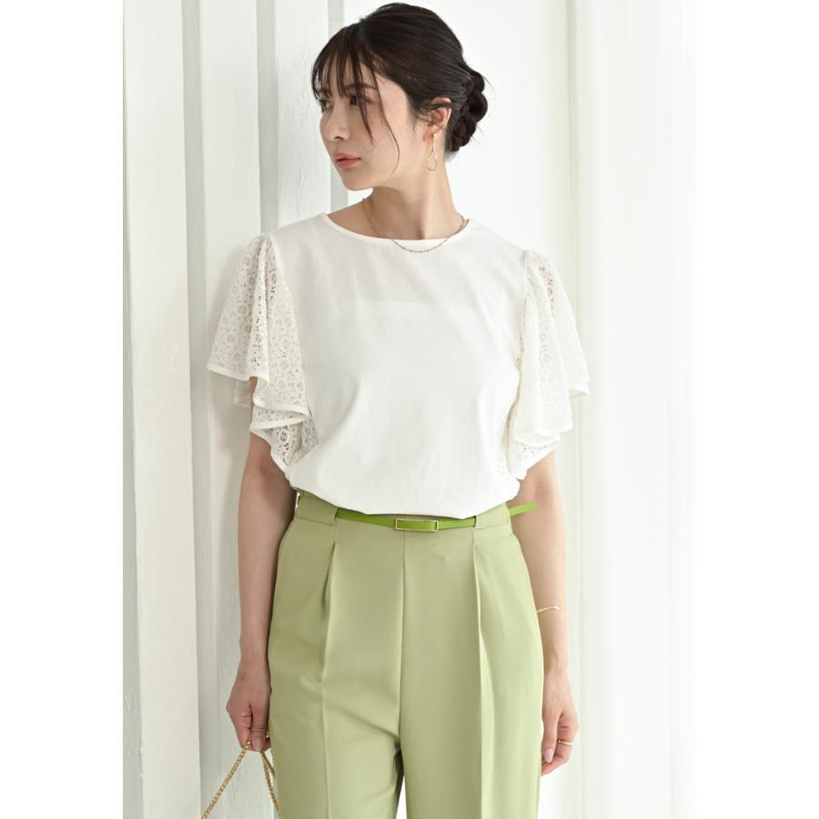 半袖 tシャツ カットソー 袖レース トップス レディース ラッフル 