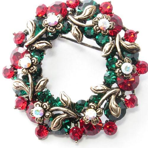 ブローチ(br148)2way アンティーク調 クリスマス リース ブローチ