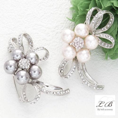 ブローチ(br3)パール 花リボン フォーマル 卒業式 入学式 コサージュ