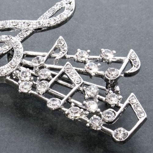 ブローチ(br34)ト音記号＆音符五線譜 ラインストーン音符ミュージック