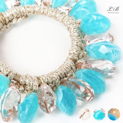 シュシュ  ヘアゴム  ビーズ  マーブルブルー シュシュ ヘアゴム ビーズ マーブルブルー