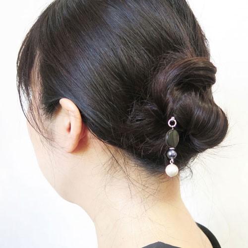 かんざし Ojs108 オリジナル 黒蝶貝シェル パールビーズ揺れるシンプルシックシルバー夜会巻き一本挿し簪 Ojs108 リリーベルアクセサリー 通販 Yahoo ショッピング
