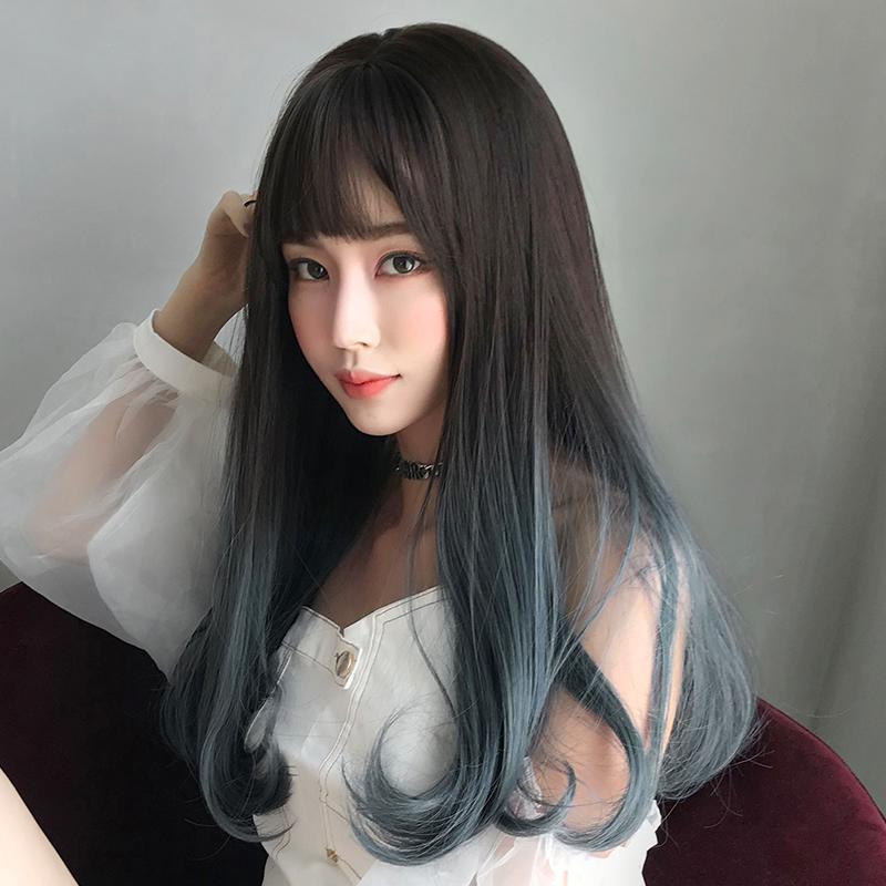 大人 グレージュブルー グラデ ニュアンスカラー さらさらロング
