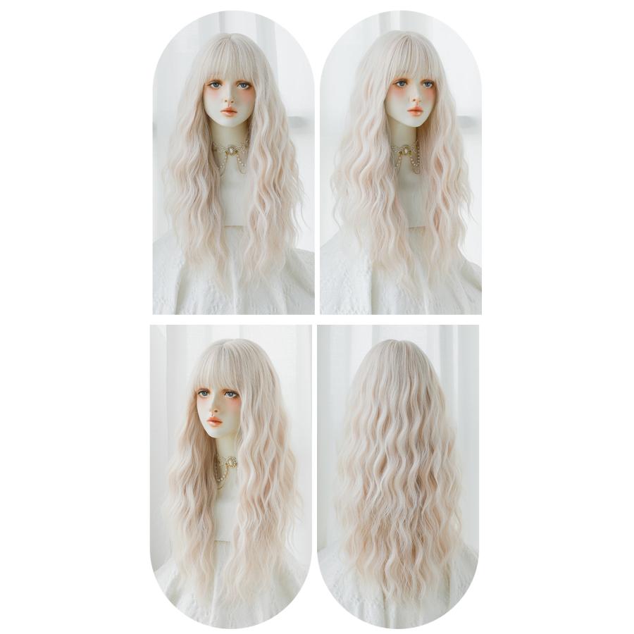 新作 ホワイトブロンド ウェーブ ロング ウィッグ ニュアンス イベント