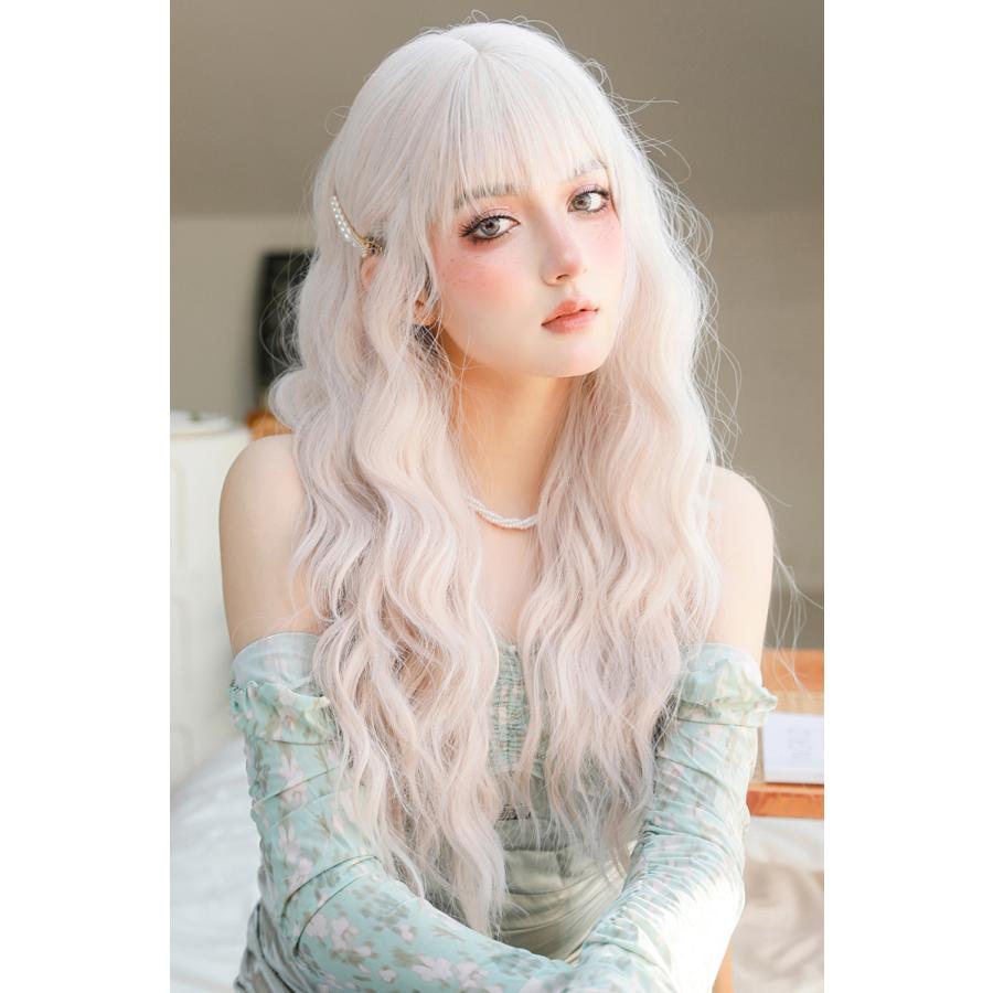 新作 ホワイトブロンド ウェーブ ロング ウィッグ ニュアンス イベント