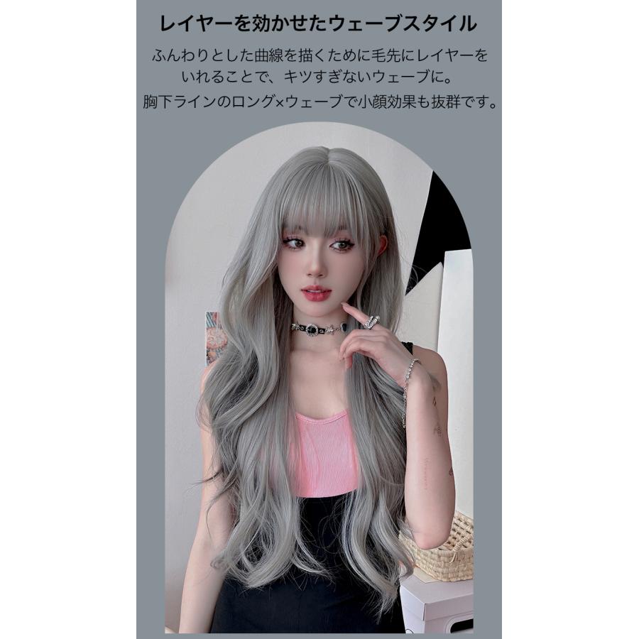 新品未使用 ウィッグ ロング おしゃれなアッシュグレー 普段使いしやすい ふんわり軽い 2025年新作 アッシュグレー ロング ストレート ウェーブ ウィッグ