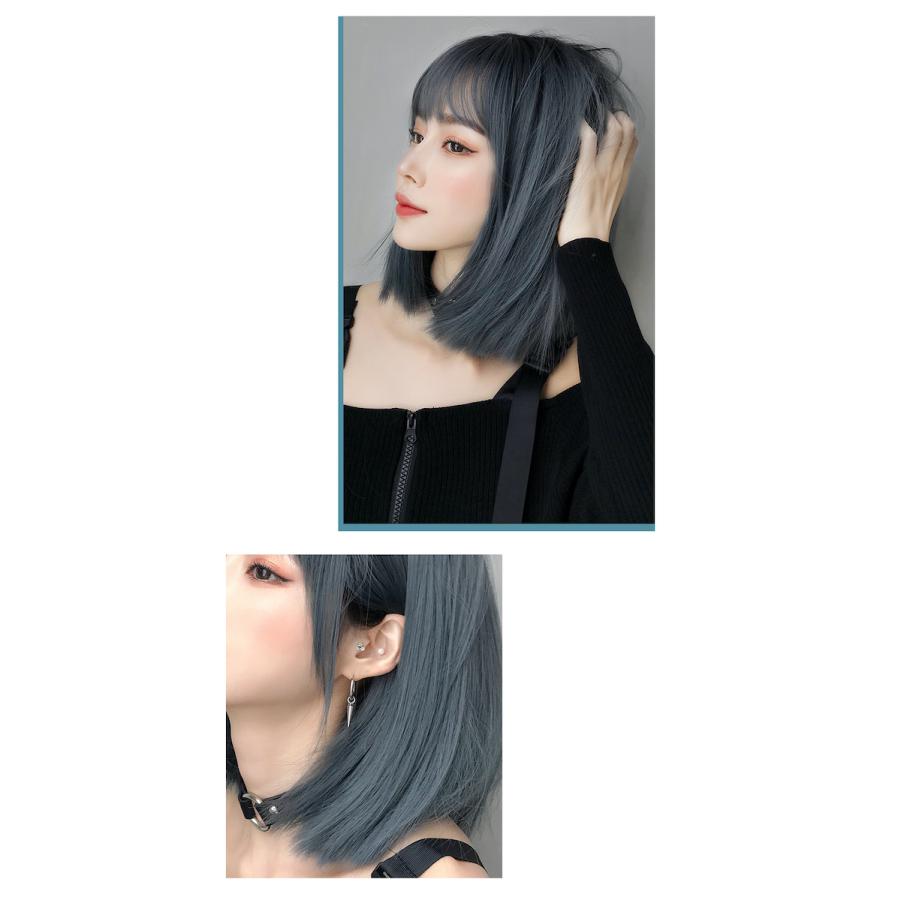 フレンチボブ アッシュブルー セミロング ミディアム フルウィッグ ボブ 青 シルバー グレー Fm8021 Lilymei 通販 Yahoo ショッピング