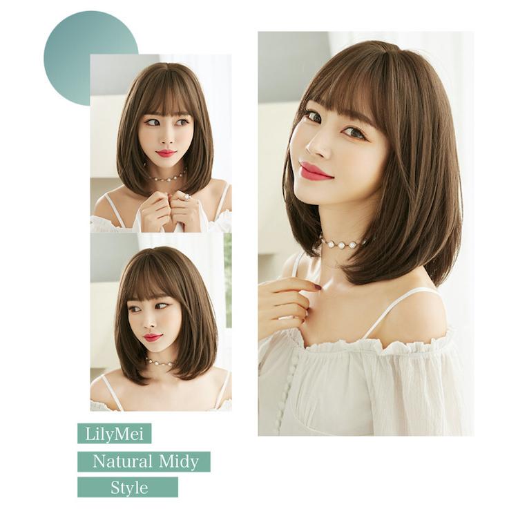 レイヤー入り おくれ毛ミディ バレないウィッグ 送料無料 ショート 耐熱 抜け感 レイヤー ふかし 小顔 美ライン Fm8023 Lilymei 通販 Yahoo ショッピング