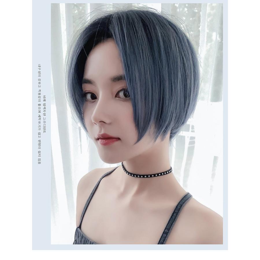 スタイリッシュ ボブ 前髪なし 青 ブルー ふかし 大人 アッシュ イベント コスプレ カール フルウィッグ 根元 グラデーション 結婚式