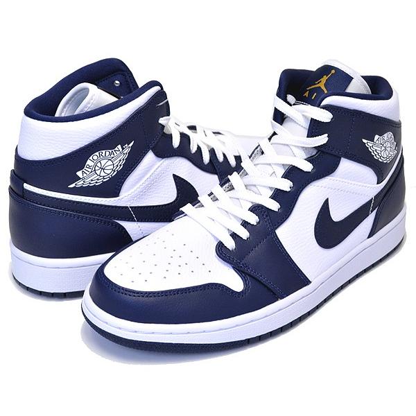 NIKE AIR JORDAN 1 MID white/metallic gold-obsidian 554724-174 ナイキ エアジョーダン 1 ミッド スニーカー ホワイト ネイビー AJ1｜limited-edition｜02