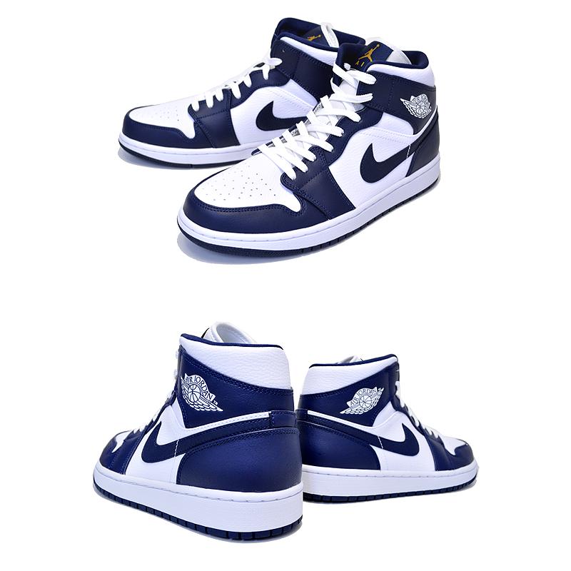 NIKE AIR JORDAN 1 MID white/metallic gold-obsidian 554724-174 ナイキ エアジョーダン 1 ミッド スニーカー ホワイト ネイビー AJ1｜limited-edition｜03