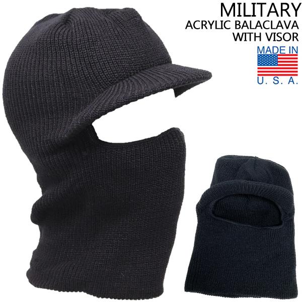 MILITARY ACRYLIC BALACLAVA WITH VISOR Made in USA BLACK ミリタリー アクリル バラク