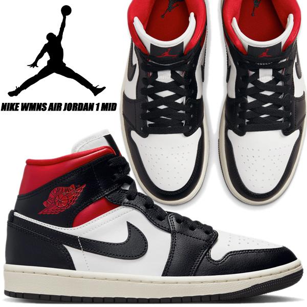 エア ジョーダン 1 NIKE WMNS AIR JORDAN MID black/gym red-sail