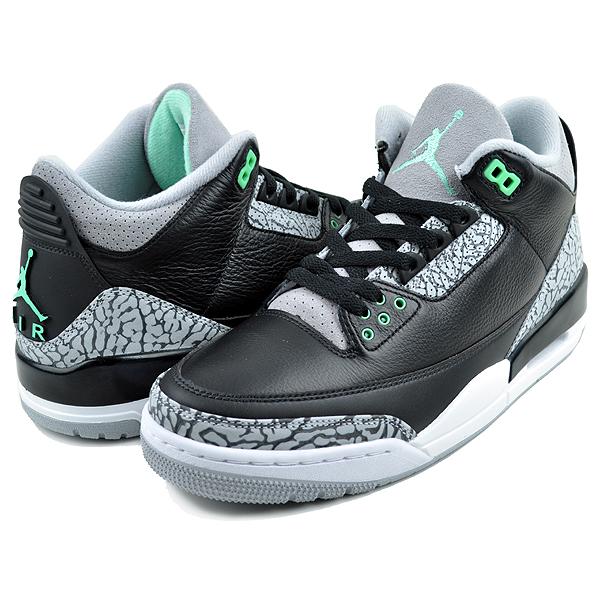 エア ジョーダン 3 NIKE AIR JORDAN RETRO black/green glow-wolf grey
