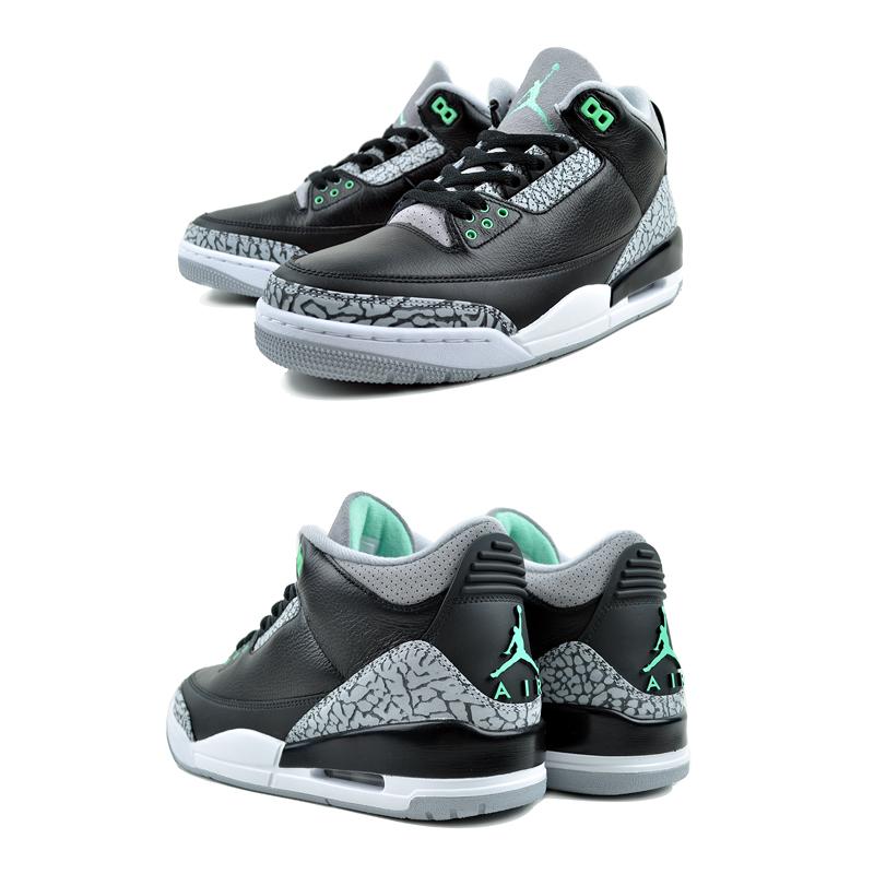 エア ジョーダン 3 NIKE AIR JORDAN RETRO black/green glow-wolf grey