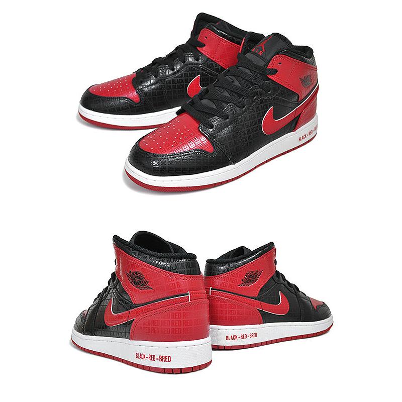 エア ジョーダン 1 NIKE AIR JORDAN MID SS (GS) BRED TEXT black/gym 