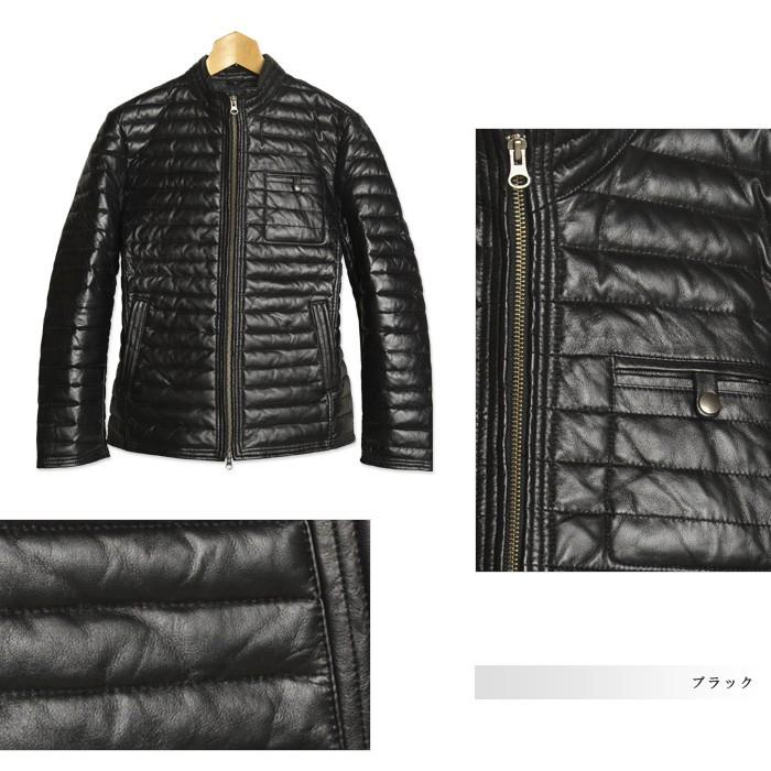 ラムレザーシングルライダースジャケット メンズ 本革ダウンジャケット