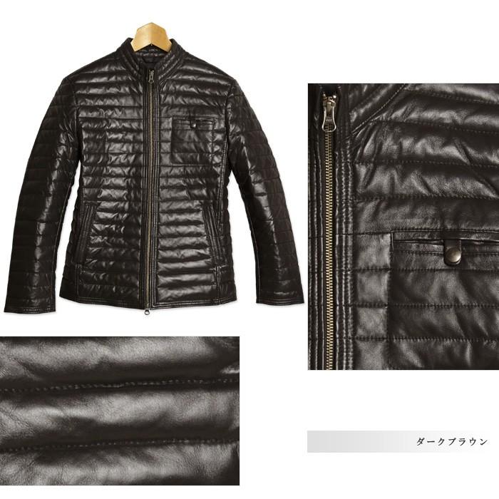 ラムレザーシングルライダースジャケット メンズ 本革ダウンジャケット
