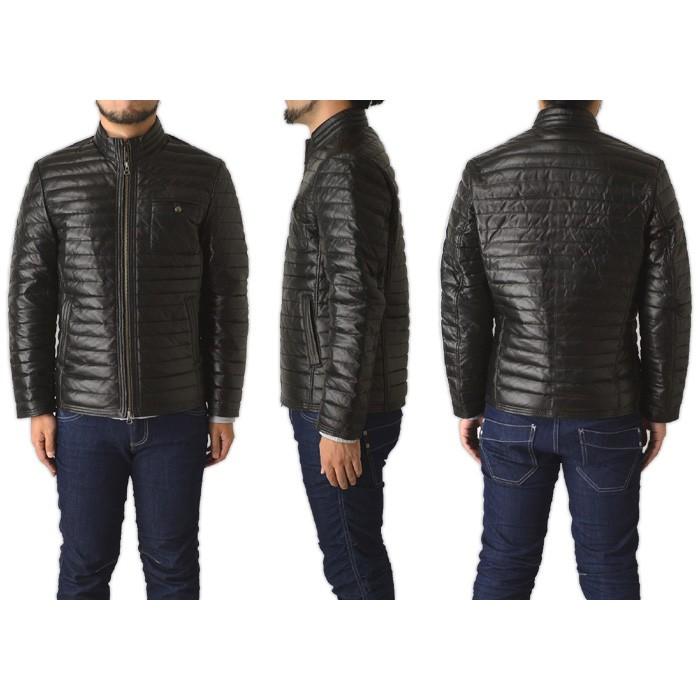 ラムレザーシングルライダースジャケット メンズ 本革ダウンジャケット