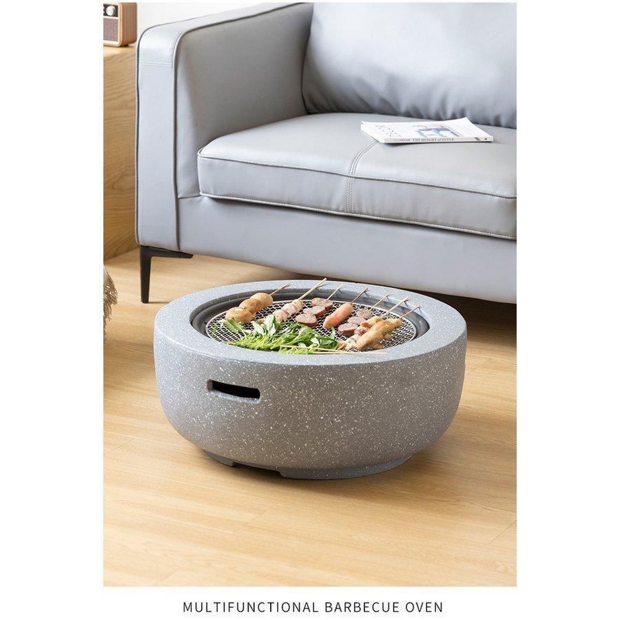 全国焚き火台 お茶の机 屋外用暖炉 バーベキュー　おうちキャンプ　網カバー付き　テーブル　丸い　酸化マグネシウム 