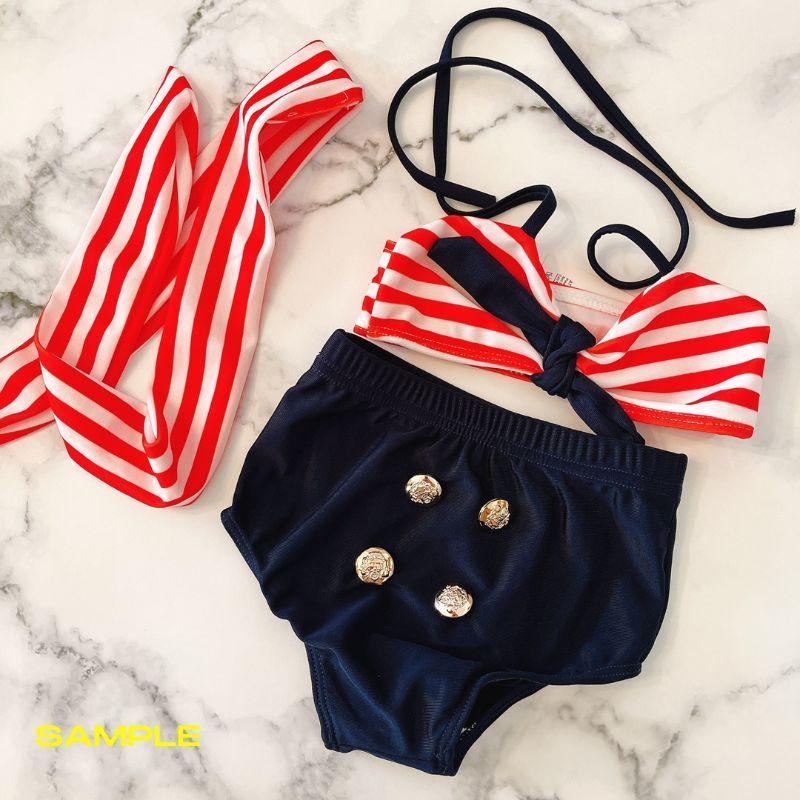 ◇ 3点セット レッド ストライプ ベビー キッズ 水着 上下セット