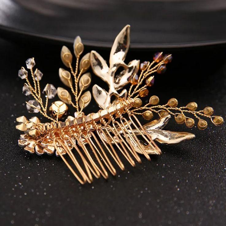 ヘアアクセサリー ピンク ゴールド ビジューコーム付き コーム