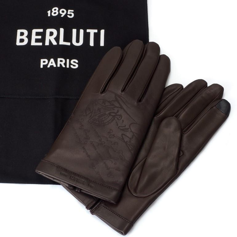 Berluti カリグラフィーグローブ手袋ラムスキンブラウン