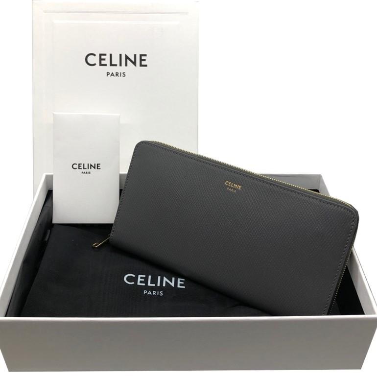 セリーヌ ラージ ジップドウォレット グレインドカーフスキン ラウンドジップ長財布 グレー 10B55 3BEL 10DC CELINE