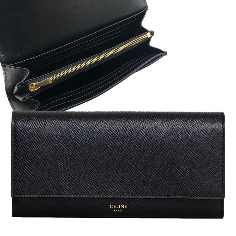 CELINE 二つ折り長財布 CELINE 二つ折り長財布 グレインドカーフスキン ラージ フラップウォレット