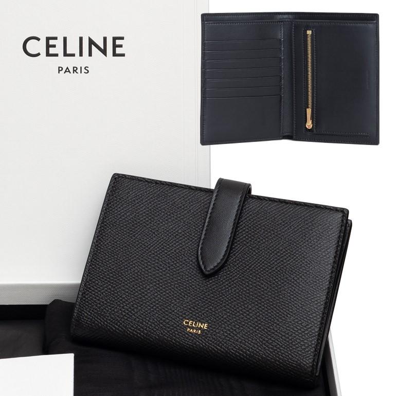 セリーヌ ミディアム ストラップウォレット グレインドカーフスキン 二