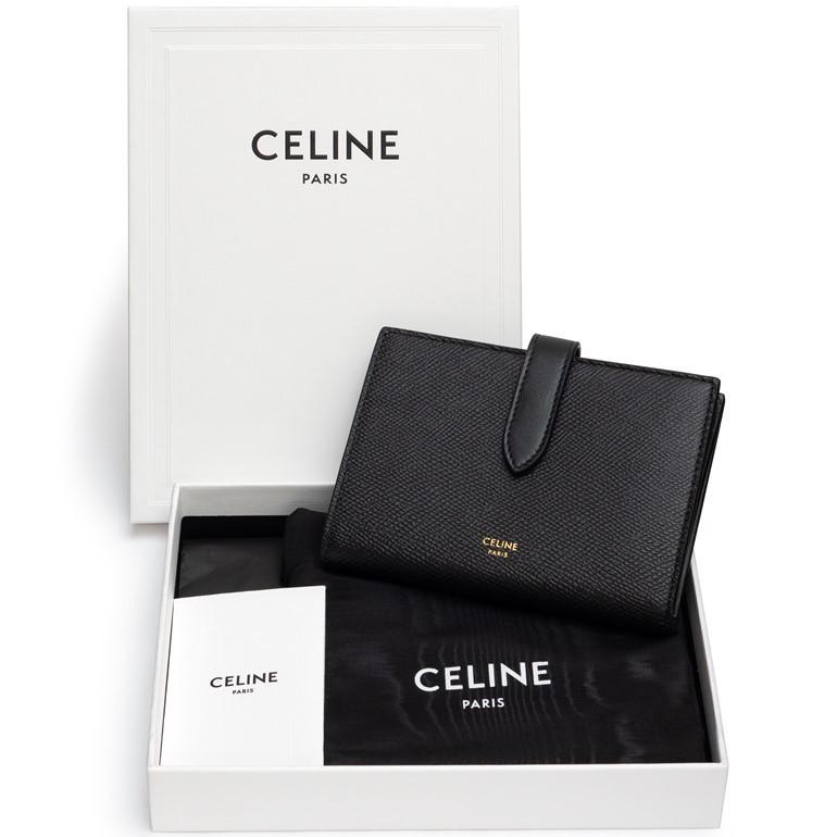 セリーヌ ミディアム ストラップウォレット グレインドカーフスキン 二