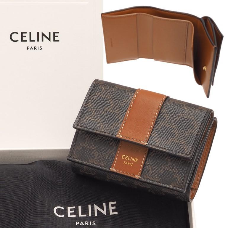 美品セリーヌ 三つ折り財布 フォールデッドコンパクト ウォレット