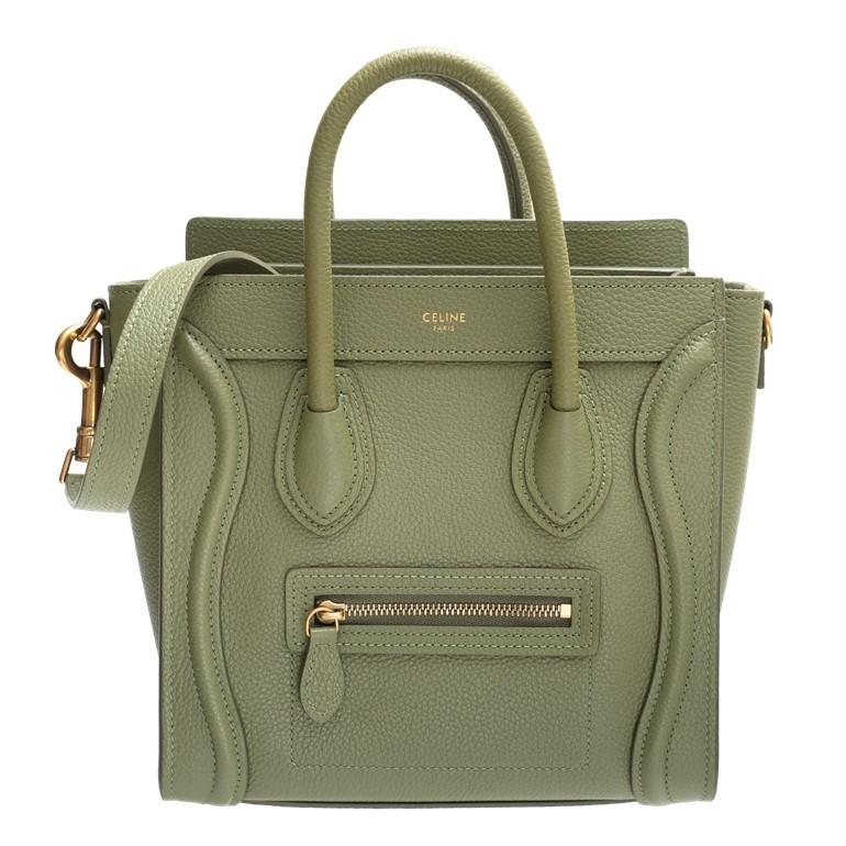 セリーヌ ラゲージ ナノ ミニバッグ 2wayバッグ ショルダーストラップ付きハンドバッグ ジップクロージャー グリーン系 18924
