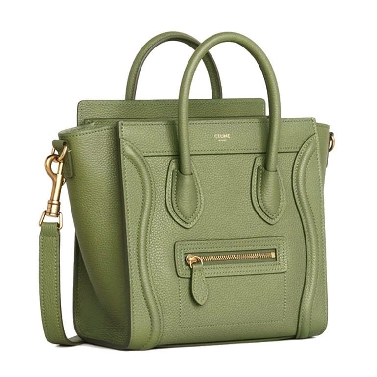 セリーヌ ラゲージ ナノ ミニバッグ 2wayバッグ ショルダーストラップ付きハンドバッグ ジップクロージャー グリーン系 18924