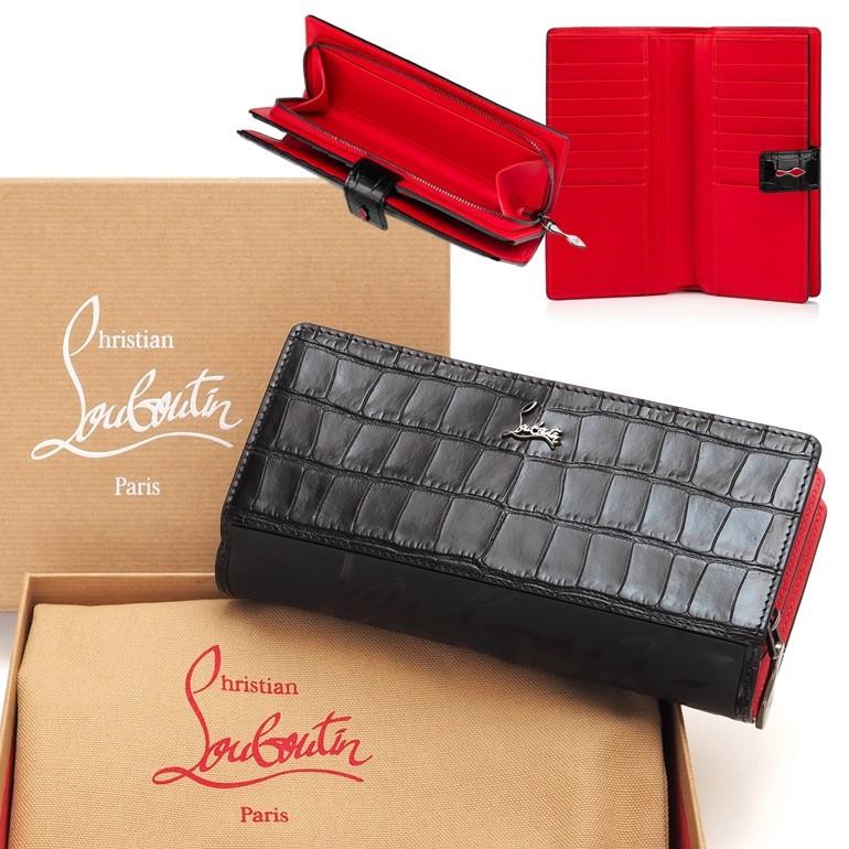 クリスチャン ルブタン パロマ クロコ調ロングウォレット　長財布　黒 Christian Louboutin クリスチャンルブタン 二つ折り長財布