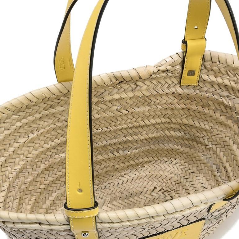 新品同様ロエベバスケットバッグイエローミディアムサイズヤシの葉&カーフ