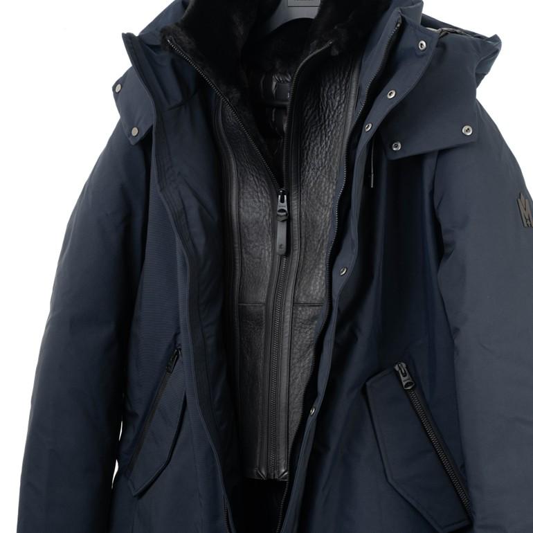 マッカージュ SULLIVAN ムートン ダウンジャケット フード付きダウンコート メンズアウター ブラック SULLIVAN NAVY MACKAGEの画像