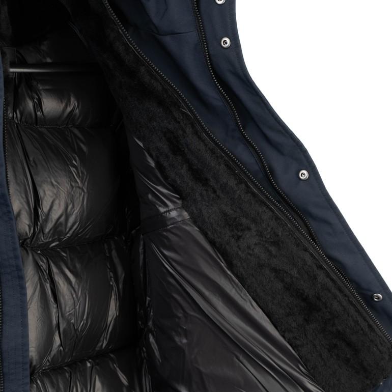 マッカージュ SULLIVAN ムートン ダウンジャケット フード付きダウンコート メンズアウター ブラック SULLIVAN NAVY MACKAGEの画像