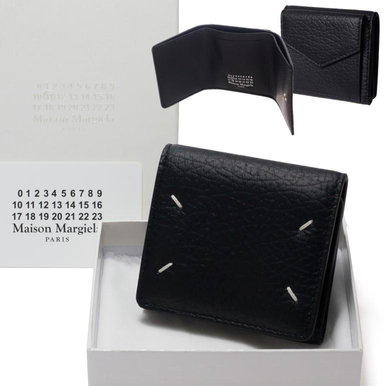 メゾンマルジェラ 三つ折り財布 ブラック 黒 エンベロープ トリフォールド