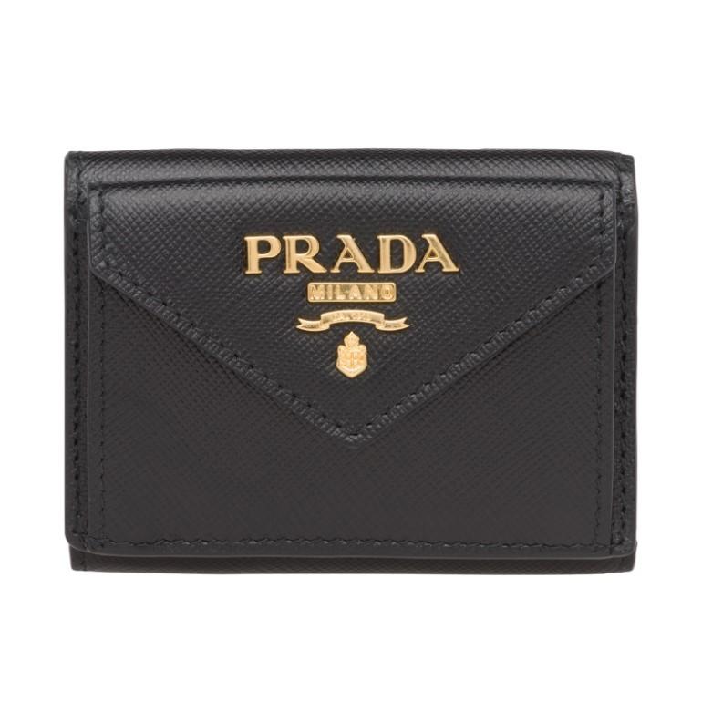 プラダ レター型 三つ折りミニ財布 サフィアーノレザー コンパクト