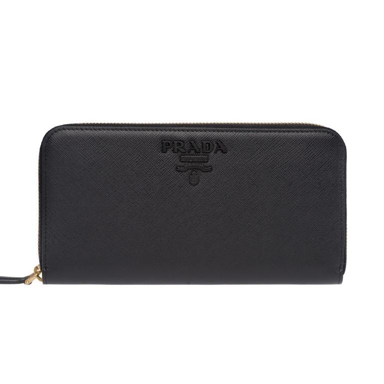 プラダ モノクローム サフィアーノレザー ラウンドジップ長財布 ロング 