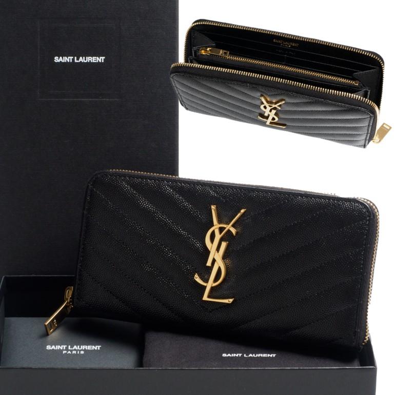 YSL ブラックレザー 長財布 キルティングデザイン YSLサンローラン 長財布 黒 レザー キルティング