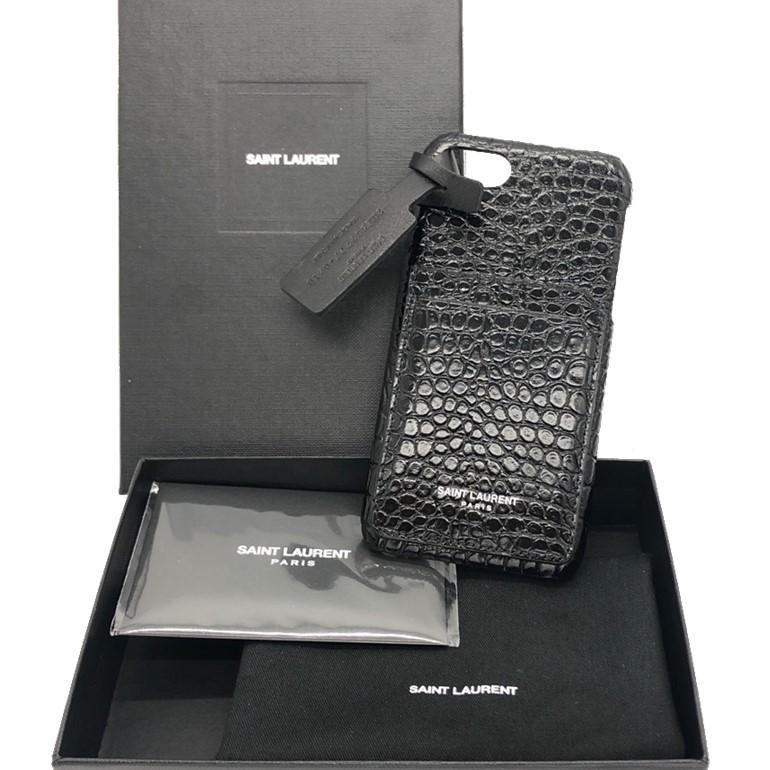 サンローラン IPHONE 8ケース クロコダイルエンボスレザー カード