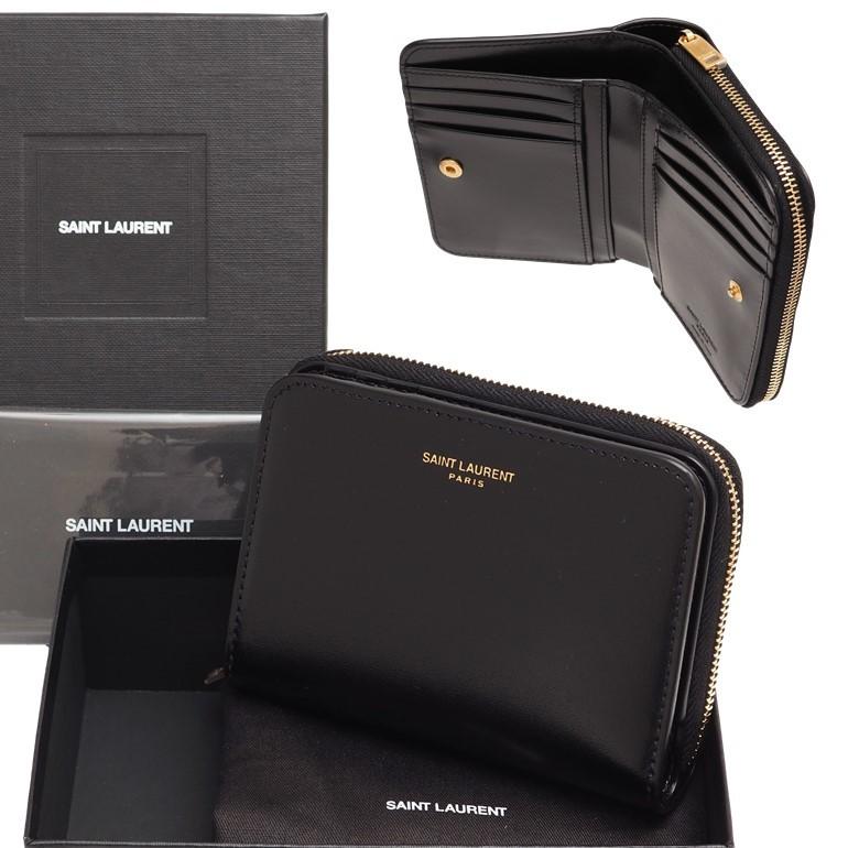 サンローラン コンパクトジップウォレット シャイニーレザー ラウンド  