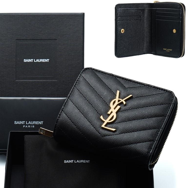 折り財布 【大人気】 サンローラン パリ 折財布 ブラック ロゴ