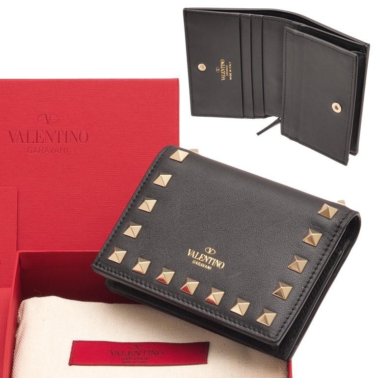 ヴァレンティノ ロックスタッズ カーフスキン コンパクトウォレット  