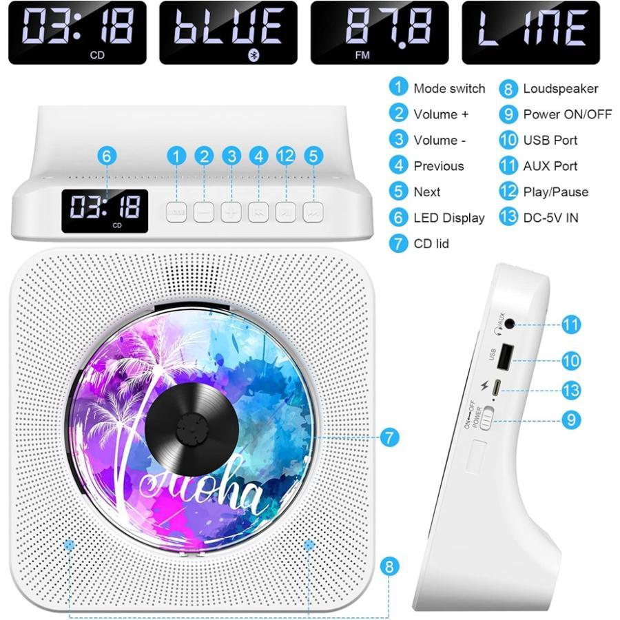 CDプレーヤー bluetooth 充電式 給電式 ポータブルCDプレーヤー 卓上